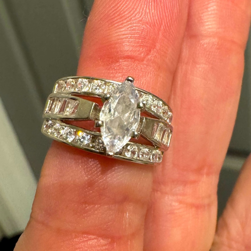 Moissanite 3ct Wedding Ring Set 14K White Gold Over Sterling Silver | Size 6